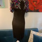 Vintage 80s Silky Nites 100% Silk Black Cocktail Dress Sz S Floral Sequin Photo 4