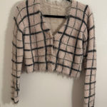 Urban Outfitters  Cream Fuzzy Sweater women's Medium Pink and Black Cropped Photo 0