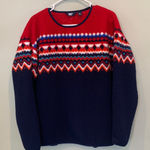 Lands' End  Women’s XL Extra Large Red & Blue Fair Isle Crewneck Fleece Sweater Photo 0
