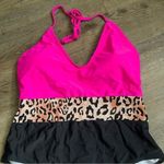 Rose Splicing Leopard Print Color Block One Piece Swimsuit Women’s Size Medium Pink Photo 4