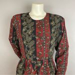 Vintage Dress 80s Pencil Petal Hip Skirt Layer Striped Floral Women Retro Black Red Photo 3