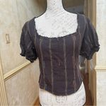 Free People Seratonin Corset Top Brown Puff short sleeves smoked back Sz XL Photo 2