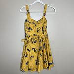 Vtg Dress Ixia Cat Novelty Print Yellow Fit Flare Rockabilly Jazz 50s M Size M Photo 3