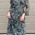 Valerie Stevens  Silk Paisley Print Beaded Midi Dress Size 10 Photo 2
