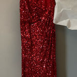 Fitted Applique Sequin Sleeveless Corset Slit Prom Dress Red Size XS Photo 0