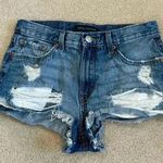 Aeropostale  vintage high rise shorty blue distressed jean shorts in size 4 Photo 0