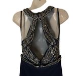 Madison James Navy Beaded Halter Prom Gown With Open Back Size 10 long 2 piece Photo 2