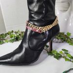 Gold Cuban Link Chain and Burgundy Leather Boot Ankle Bracelet Green Photo 2
