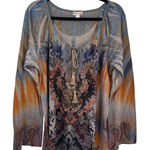 World Unity Sweater Womens XL Brown Boho Hippie Fairy Sparkle Flare Sleeve Photo 0