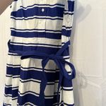 Milly for Design Nation Women Size 10‎ Blue White Pleated Striped Dress Tie Belt Photo 2