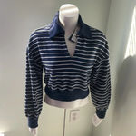 Abercrombie & Fitch ABERCROMBIE Drama Collar V-Neck Striped Sweatshirt XS NEW Photo 2