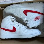Jordan  1 Mid White University Red (Women's) Size 7. Photo 1
