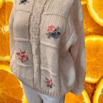 Cream Cable Knit Floral Embroidered Sweater Photo 5