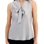 Kasper  Light Blue Sleeveless Tie Neck Blouse Petite XLP Photo 0