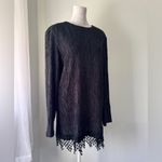 Melissa Vintage ‘90s  Black Fringe Hem Long Sleeve Mini Shift Dress Photo 2