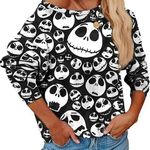 Disney Jack Skellington Faces Womens Long Sleeve Shirt L NBC Halloween Skeleton Photo 0