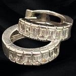 Baguette Cut CZ Diamond Hoop/Huggie Earrings Silver Photo 0