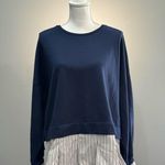 Maeve Navy Crewneck Mixed Media Top Size L NWT Photo 0