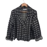 ZARA  Women's Black White Plaid Textured Knit Blazer Jacket Size Large Photo 0