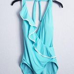 Carmen Marc Valvo  Aqua Marine Ruffle One Piece Swimsuit Photo 0