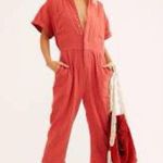 Free People Slouchy Jumpsuit Cotton Red Woven Size S New w/Tag Photo 8