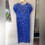 Relin Vintage Blue Sequin Maxi Dress Formal Gown Beaded 100% Silk Dynasty 1980s Size L Photo 3