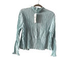 Eileen Fisher Women's Light Blue Pleated Silk High Collar Jacket S Photo 7