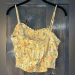 Pink Rose Yellow Floral Smocked Crop Top Spaghetti Strap Summer Cami L A14 Photo 1
