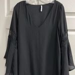 Sage  Black V Neck Lined Bell Sleeve Top - Size Medium - EUC Photo 2