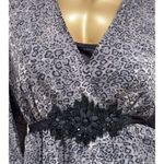 Nicole Miller Women's Black Grey Leopard Print Chiffon Sequin Belted Top Size XL Photo 4