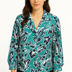 Vintage 80s colorful bright dressy blouse Green Size L Photo 0