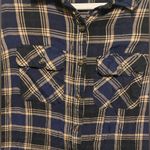 Terra & Sky Navy Tan Plaid Button Down Shirt 0X | Long Sleeve Flannel Style Top Photo 3
