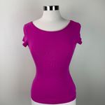 EXPRESS Y2K Fitted Boatneck Cap Sleeve Dress Tee | Dark Pink | Medium Photo 2