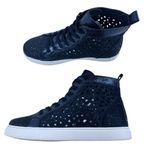 Lady Couture Flat Laser Cut High Top Bling Rhinestone Sneaker Navy Women's Size Blue Size 9 Photo 8