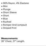 Kimchi Blue  Navy Blue Striped Short Sleeve Plunge Romper Womens XS Photo 2