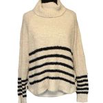 FAVLUX Mariner Stripe Loose Turtleneck Fluffy Sweater Button Accents Cream/Navy Size S Photo 0