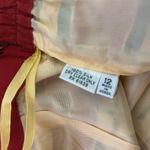 Jon by Teri Jon 100% Silk Pleated Skirt Abstract Brown Yellow Artsy Print SZ 12 Photo 7