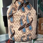 ETRO Milano Paisley Drawstring Clutch with Brown Leather Accents Blue Photo 4