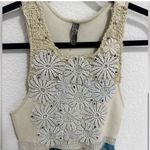 Free People  Dreamy Blue Floral Patchwork Dress Cream Appliqué Beaded Bodice XS Photo 4