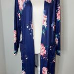 NEW! Women’s Dark Purple Floral Open Front Kimono Robe Size MEDIUM Photo 0