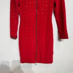Tadashi  Red Studded Front Zip Vintage Mini Bodycon Dress Sz M Photo 3
