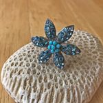 Blue Sunburst Adjustable Ring Floral Retro Trendy Photo 2