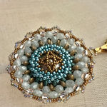 Vintage Reversible Beaded Mandala Pendant Necklace Gold Tone Rope Chain Photo 3