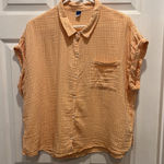 Old Navy Women's Orange Gingham Cap Sleeve Button Up Shirt Size Large Beachy Photo 0