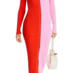 STAUD Long Sleeve Ribbed Shoko Colorblock Midi Sweater Dress Pink Red Medium Photo 0