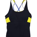 Athleta Navy Blue Yellow Start Up Tank Top Mesh Crossback Women's size Small Photo 0