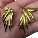 Lawrence Bott Vintage Signed L. BOTT Exotic Plant Wings Gold Tone Modernist Clip On Earrings Photo 2