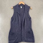 Chico's  Navy Blue Shimmer Open Chunky Knit Grandmacore Vest with Pockets Photo 8