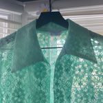Vintage Sears Fashions mint green open lace collared blouse, size medium Photo 9