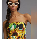 Anthropologie maeve small strapless midi sunflower print dress Photo 5